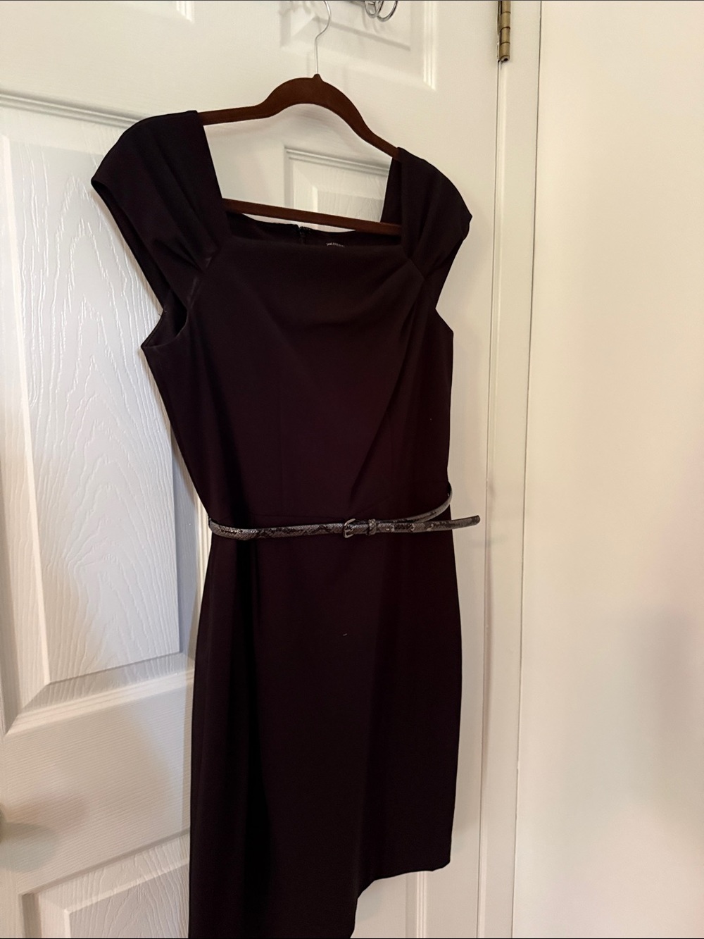 Saks Fifth Avenue One-Shoulder Black Sheath Dress with Slim Belt